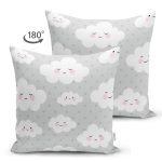 - Print - Realhomes Çift Taraflı Puanlı Zeminde Gülümseyen Bulut Motifli Dijital Baskılı Özel Tasarım Modern Süet Yastık Kırlent Kılıfı Realhomes