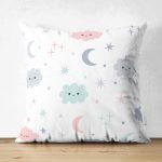 - Cute seamless pattern for kids. Lovely children background with - Realhomes Çift Taraflı Ay Bulut Ve Yıldız Motifli Dijital Baskılı Özel Tasarım Modern Süet Yastık Kırlent Kılıfı Realhomes