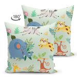 - Print - Realhomes Çift Taraflı Sevimli Orman Hayvanları Desenli Dijital Baskılı Özel Tasarım Modern Süet Yastık Kırlent Kılıfı Realhomes