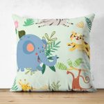 - Print - Realhomes Çift Taraflı Sevimli Orman Hayvanları Desenli Dijital Baskılı Özel Tasarım Modern Süet Yastık Kırlent Kılıfı Realhomes