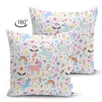 - Suet-K1483-Gorsel-1 - Realhomes Çift Taraflı Unicorn Ve Gökkuşağı Temalı Dijital Baskılı Özel Tasarım Modern Süet Yastık Kırlent Kılıfı Realhomes