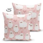 - shutter square - Realhomes Çift Taraflı Pembe Zeminde Koyun Desenli Dijital Baskılı Özel Tasarım Modern Süet Yastık Kırlent Kılıfı Realhomes