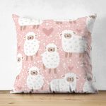 - shutter square - Realhomes Çift Taraflı Pembe Zeminde Koyun Desenli Dijital Baskılı Özel Tasarım Modern Süet Yastık Kırlent Kılıfı Realhomes