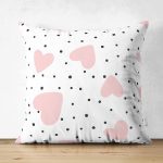 - Suet-K1488-Gorsel - Realhomes Çift Taraflı Puanlı Zeminde Pembe Kalpler Dijital Baskılı Özel Tasarım Modern Süet Yastık Kırlent Kılıfı Realhomes