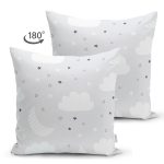 - Print - Realhomes Çift Taraflı Gri Zeminde Yıldız Bulut Ve Ay Desenli Dijital Baskılı Özel Tasarım Modern Süet Yastık Kırlent Kılıfı Realhomes