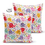 - Basic RGB - Realhomes Çift Taraflı Rengarenk Fil Desenli Dijital Baskılı Özel Tasarım Modern Süet Yastık Kırlent Kılıfı Realhomes