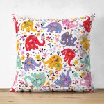 - Basic RGB - Realhomes Çift Taraflı Rengarenk Fil Desenli Dijital Baskılı Özel Tasarım Modern Süet Yastık Kırlent Kılıfı Realhomes