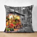 - Suet-K1507-Gorsel - Realhomes Çift Taraflı Çiçekçi Dükkanı Desenli Dijital Baskılı Dekoratif Modern Süet Yastık Kırlent Kılıfı Realhomes