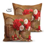 Çift Taraflı Vazoda Güller Ve Çilek Sepeti Desenli Dijital Baskılı Dekoratif Modern Süet Yastık Kırlent Kılıfı Realhomes