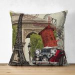 - Suet-K151-Gorsel - Realhomes Çift Taraflı Klasik Araba Paris Desenli Dijital Baskılı Dekoratif Modern Süet Yastık Kırlent Kılıfı Realhomes
