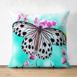 Çift Taraflı Kelebek Tasarımlı Dijital Baskılı Dekoratif Modern Süet Yastık Kırlent Kılıfı Realhomes