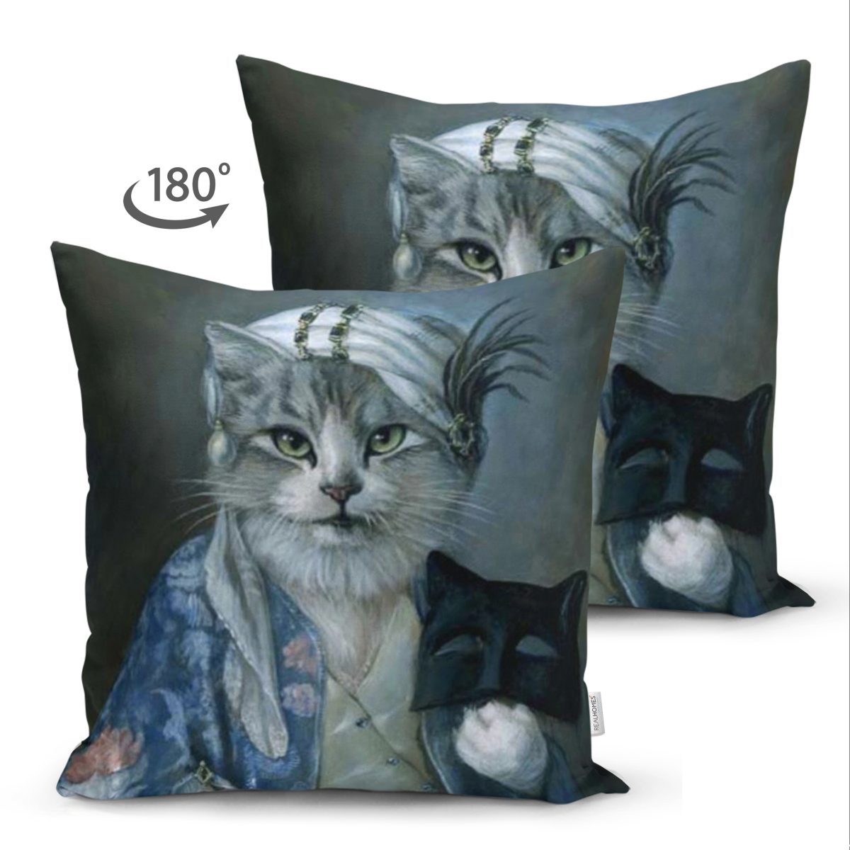 Çift Taraflı Kedi Desenli Dijital Baskılı Dekoratif Modern Süet Yastık Kırlent Kılıfı Realhomes