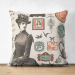 - Suet-K1525-Gorsel - Realhomes Çift Taraflı Vintage Kadın Portre Dijital Baskılı Dekoratif Modern Süet Yastık Kırlent Kılıfı Realhomes