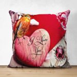 - Suet-K1534-Gorsel - Realhomes Çift Taraflı I Love You Kuş Ve Kalp Motifli Dijital Baskılı Dekoratif Modern Süet Yastık Kırlent Kılıfı Realhomes