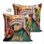 Çift Taraflı Venedik Motifli Dijital Baskılı Dekoratif Modern Süet Yastık Kırlent Kılıfı Realhomes