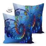 Çift Taraflı Mavi Fraktal Desenli Dijital Baskılı Dekoratif Modern Süet Yastık Kırlent Kılıfı Realhomes