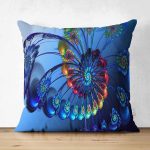 Çift Taraflı Mavi Fraktal Desenli Dijital Baskılı Dekoratif Modern Süet Yastık Kırlent Kılıfı Realhomes