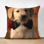 - Suet-K1544-Gorsel - Realhomes Çift Taraflı Gül Tutan Sevimli Köpek Yavrusu Dijital Baskılı Dekoratif Modern Süet Yastık Kırlent Kılıfı Realhomes