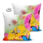Çift Taraflı Çiçek Ve Kelebek Desenli Dijital Baskılı Dekoratif Modern Süet Yastık Kırlent Kılıfı Realhomes