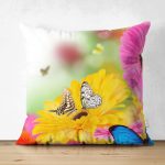 Çift Taraflı Çiçek Ve Kelebek Desenli Dijital Baskılı Dekoratif Modern Süet Yastık Kırlent Kılıfı Realhomes