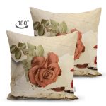 Çift Taraflı Mektup Ve Gül Motifli Dijital Baskılı Dekoratif Modern Süet Yastık Kırlent Kılıfı Realhomes