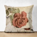 Çift Taraflı Mektup Ve Gül Motifli Dijital Baskılı Dekoratif Modern Süet Yastık Kırlent Kılıfı Realhomes