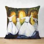 Çift Taraflı Semazen Temalı Yağlı Boya Dijital Baskılı Dekoratif Modern Süet Yastık Kırlent Kılıfı Realhomes