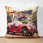 Çift Taraflı Retro Yarış Temalı Dijital Baskılı Dekoratif Modern Süet Yastık Kırlent Kılıfı Realhomes