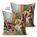 Çift Taraflı Osmanlı Temalı Yağlı Boya Dijital Baskılı Dekoratif Modern Süet Yastık Kırlent Kılıfı Realhomes