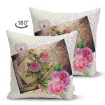 - kırlent 1 - Realhomes Çift Taraflı Krem Zeminde Güller Ve Fotoğraflar Dijital Baskılı Dekoratif Modern Süet Yastık Kırlent Kılıfı Realhomes