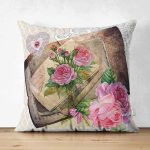 - kırlent 1 - Realhomes Çift Taraflı Krem Zeminde Güller Ve Fotoğraflar Dijital Baskılı Dekoratif Modern Süet Yastık Kırlent Kılıfı Realhomes