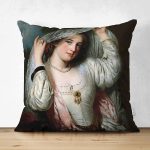 - Suet-K1573-Gorsel - Realhomes Çift Taraflı Osmanlı Temalı Kadın Portresi Dijital Baskılı Dekoratif Modern Süet Yastık Kırlent Kılıfı Realhomes