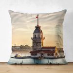 - Suet-K1575-Gorsel - Realhomes Çift Taraflı Kız Kulesi Figürlü Dijital Baskılı Dekoratif Modern Süet Yastık Kırlent Kılıfı Realhomes