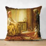 Çift Taraflı Osmanlı Desenli Yağlı Boya Dijital Baskılı Dekoratif Modern Süet Yastık Kırlent Kılıfı Realhomes