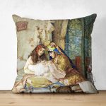 - Suet-K1580-Gorsel - Realhomes Çift Taraflı Osmanlı Motifli Kadınlar Yağlı Boya Desenli Dijital Baskılı Dekoratif Modern Süet Yastık Kırlent Kılıfı Realhomes