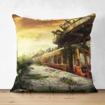 - Suet-K1584-Gorsel - Realhomes Çift Taraflı İstasyon Ve Tren Temalı Dijital Baskılı Dekoratif Modern Süet Yastık Kırlent Kılıfı Realhomes