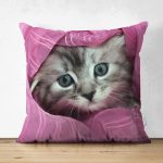 - Suet-K185-Gorsel - Realhomes Çift Taraflı Sevimli Yavru Kedi Desenli Dijital Baskılı Dekoratif Modern Süet Yastık Kırlent Kılıfı Realhomes
