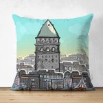 - Suet-K19-Gorsel - Realhomes Çift Taraflı Galata Kulesi İllüstrasyon Dijital Baskılı Dekoratif Modern Süet Yastık Kırlent Kılıfı Realhomes