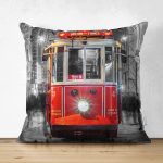- Suet-K197-Gorsel - Realhomes Çift Taraflı Taksimde Tramvay Desenli Dijital Baskılı Dekoratif Süet Yastık Kırlent Kılıfı Realhomes