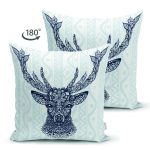- Печать - Realhomes Çift Taraflı Lacivert Geyik İllüstrasyon Desenli Dijital Baskılı Dekoratif Süet Yastık Kırlent Kılıfı Realhomes