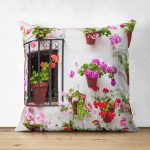 - Suet-K228-Gorsel - Realhomes Çift Taraflı Çiçek Saksıları Temalı Dijital Baskılı Dekoratif Süet Yastık Kırlent Kılıfı Realhomes