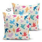 - Suet-K2332-Gorsel-1 - Realhomes Çift Taraflı Krem Zeminde Renkli Kuşlar Motifli Dijital Baskılı Dekoratif Süet Yastık Kırlent Kılıfı Realhomes