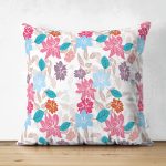 - Suet-K280-Gorsel - Realhomes Çift Taraflı Krem Zeminde Rengarenk Çiçekler Motifli Dijital Baskılı Dekoratif Süet Yastık Kırlent Kılıfı Realhomes