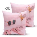 - Suet-K3016-Gorsel-1 - Realhomes Çift Taraflı Pembe Zeminde Yaz Temalı Süet Yastık Kırlent Kılıfı Realhomes