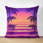 - Suet-K3184-Gorsel - Realhomes Çift Taraflı Mor Renkli Plaj Özel Tasarımlı Dijital Baskılı Modern Süet Yastık Kırlent Kılıfı Realhomes