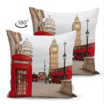 Çift Taraflı Telefon Kulübesi Motifli Dijital Baskılı Dekoratif Süet Yastık Kırlent Kılıfı Realhomes