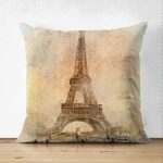 - Suet-K33-Gorsel - Realhomes Çift Taraflı Eyfel Kulesi Tasarımlı Dijital Baskılı Dekoratif Süet Yastık Kırlent Kılıfı Realhomes