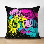 - Suet-K3303-Gorsel - Realhomes Çift Taraflı Siyah Zeminde Cool Tasarımlı Dijital Baskılı Süet Yastık Kırlent Kılıfı Realhomes