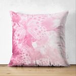 - Suet-K34-Gorsel - Realhomes Çift Taraflı Pembe Kalp Ve Kelebek Temalı Dijital Baskılı Dekoratif Süet Yastık Kırlent Kılıfı Realhomes