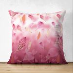 - Suet-K340-Gorsel - Realhomes Çift Taraflı Pembe Zeminde Uçuşan Yapraklar Dijital Baskılı Dekoratif Süet Yastık Kırlent Kılıfı Realhomes
